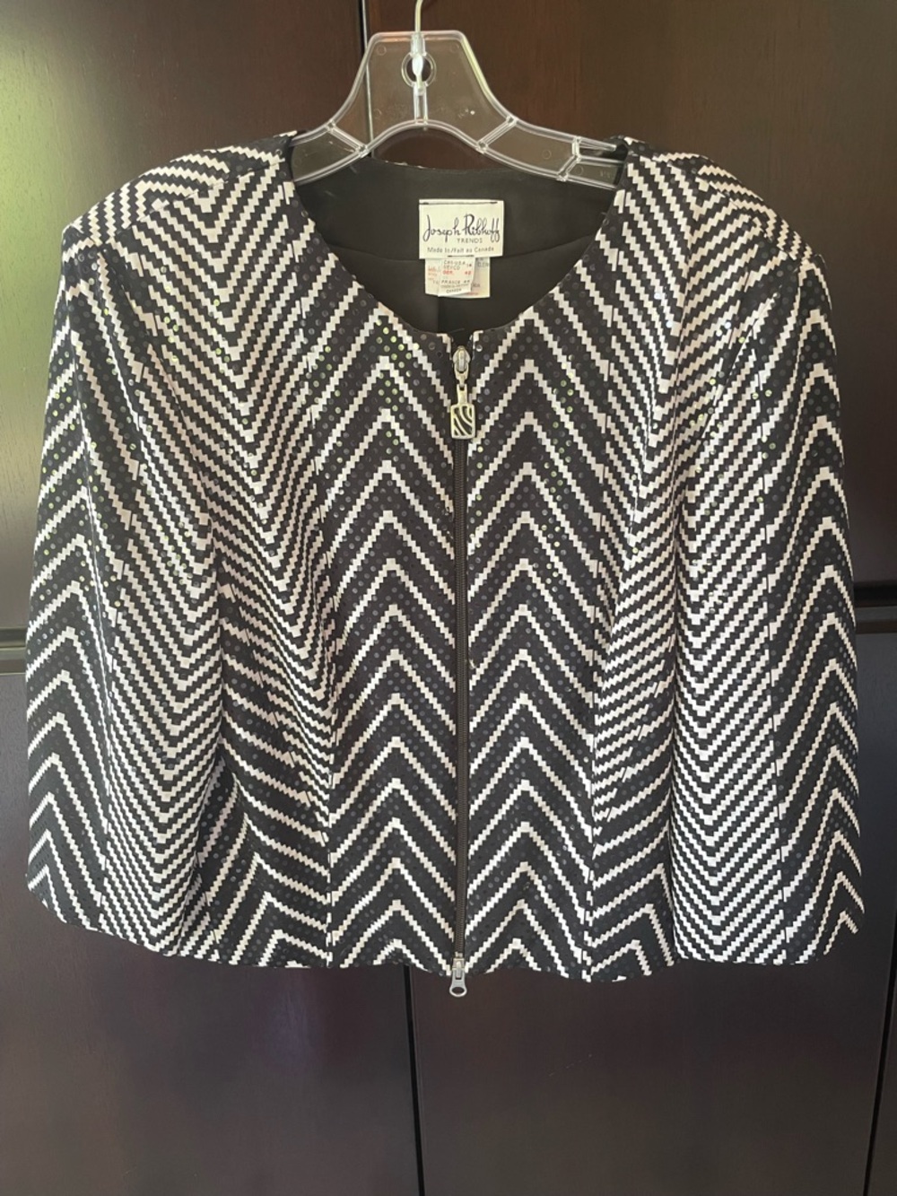 Joseph Ribkoff Black and White Chevron Zip Jacket